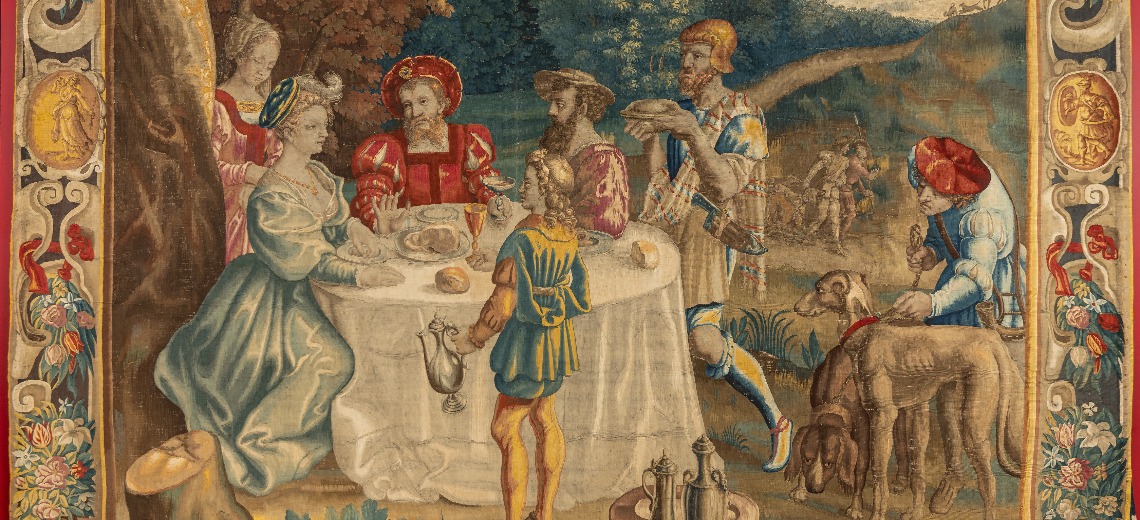 Tapisserie Le Repas de chasse, manufacture de Mortlake, 1645-1646. Collection Ville de Brive-musée Labenche.