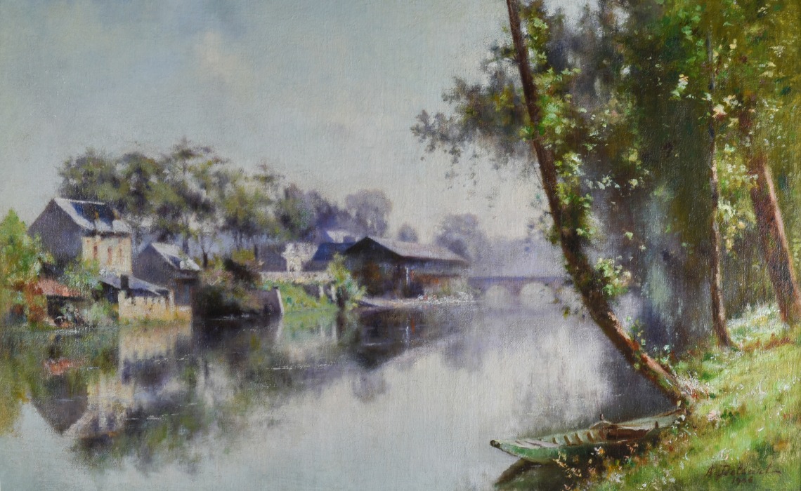 Brive : lavoir du pont Cardinal, huile sur toile, Arthur Delsart, 1906.