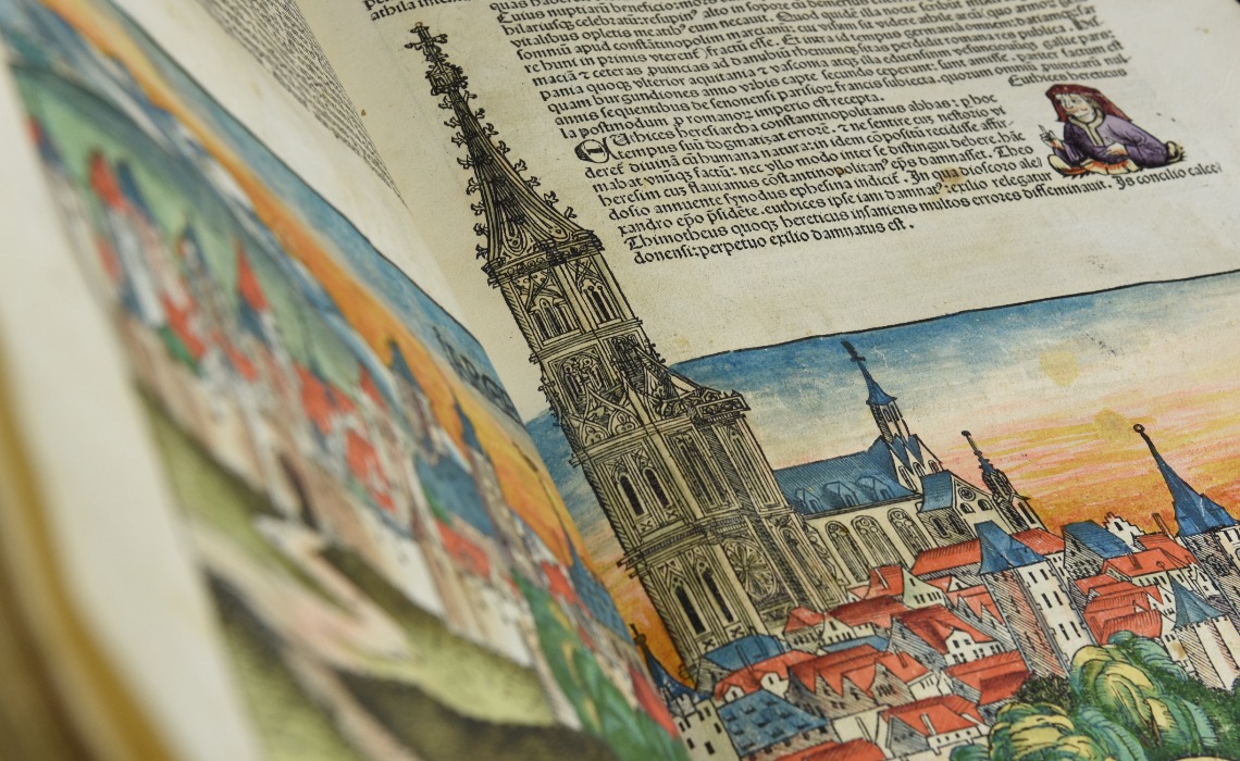 Incunable : premier grand tirage de la chronique de Nuremberg, 1493.