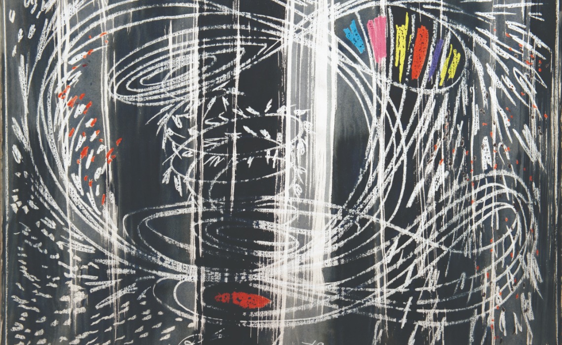 Composition I, pastel gras et gouche de Max Raedecker, 1978. Collection particulière.