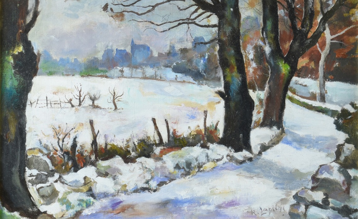 Le chemin sous la neige, huile sur toile de Roger Laplénie, années 1970-1980. Collection particulière.