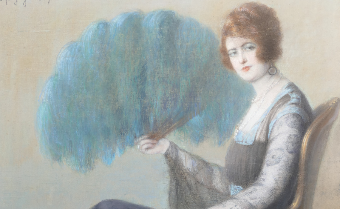 Collection Ville de Brive-musée Labenche : Marcelle Praince, détail d'un pastel sur toile par Suzanne Aufray-Genestoux, années 1910 ? (inv. 87.44.82).