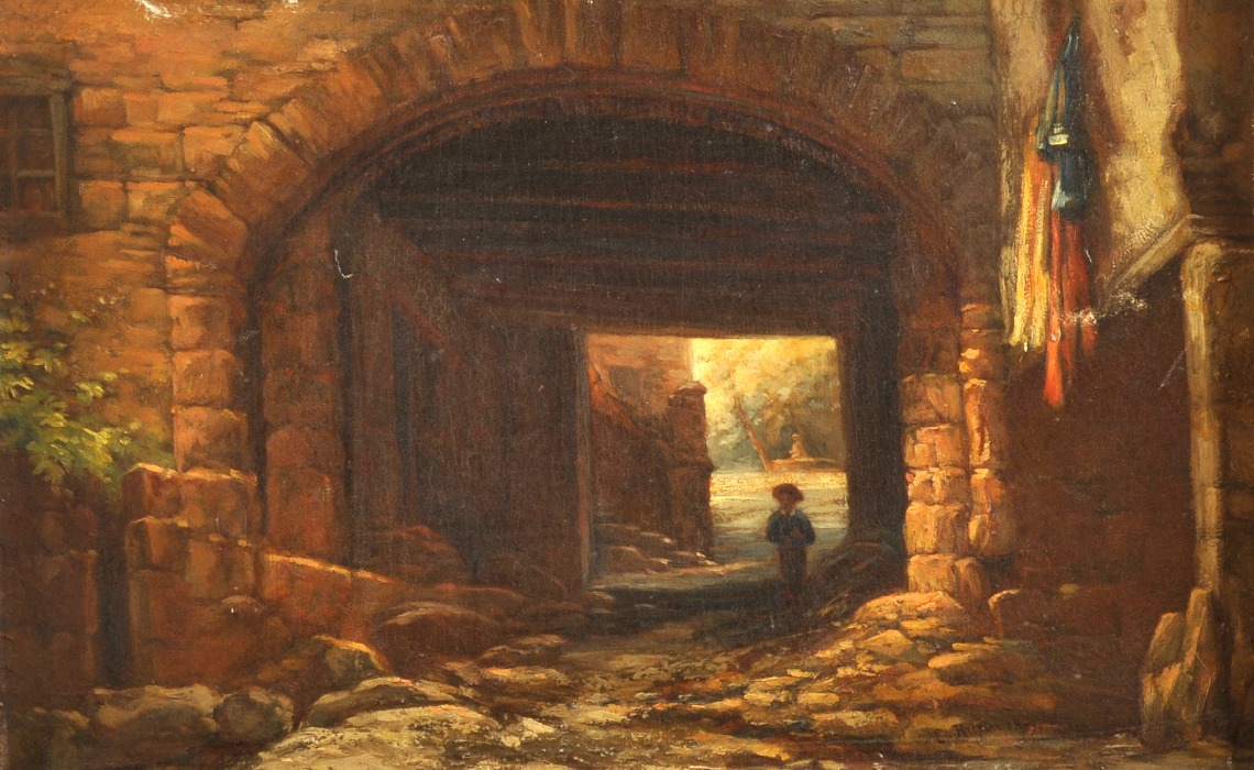 Vieux porche à Aubazine, huile sur toile d'Ernest Rupin, 1879.