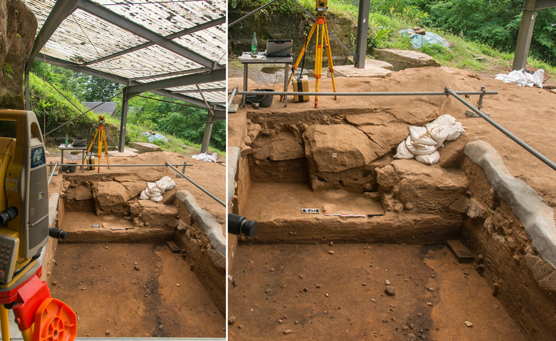 Site archéologique de la grotte Bouyssonie (Brive-la-Gaillarde), secteur en cours de fouilles. Photo : Emilie Lesvignes, tous droits réservés.